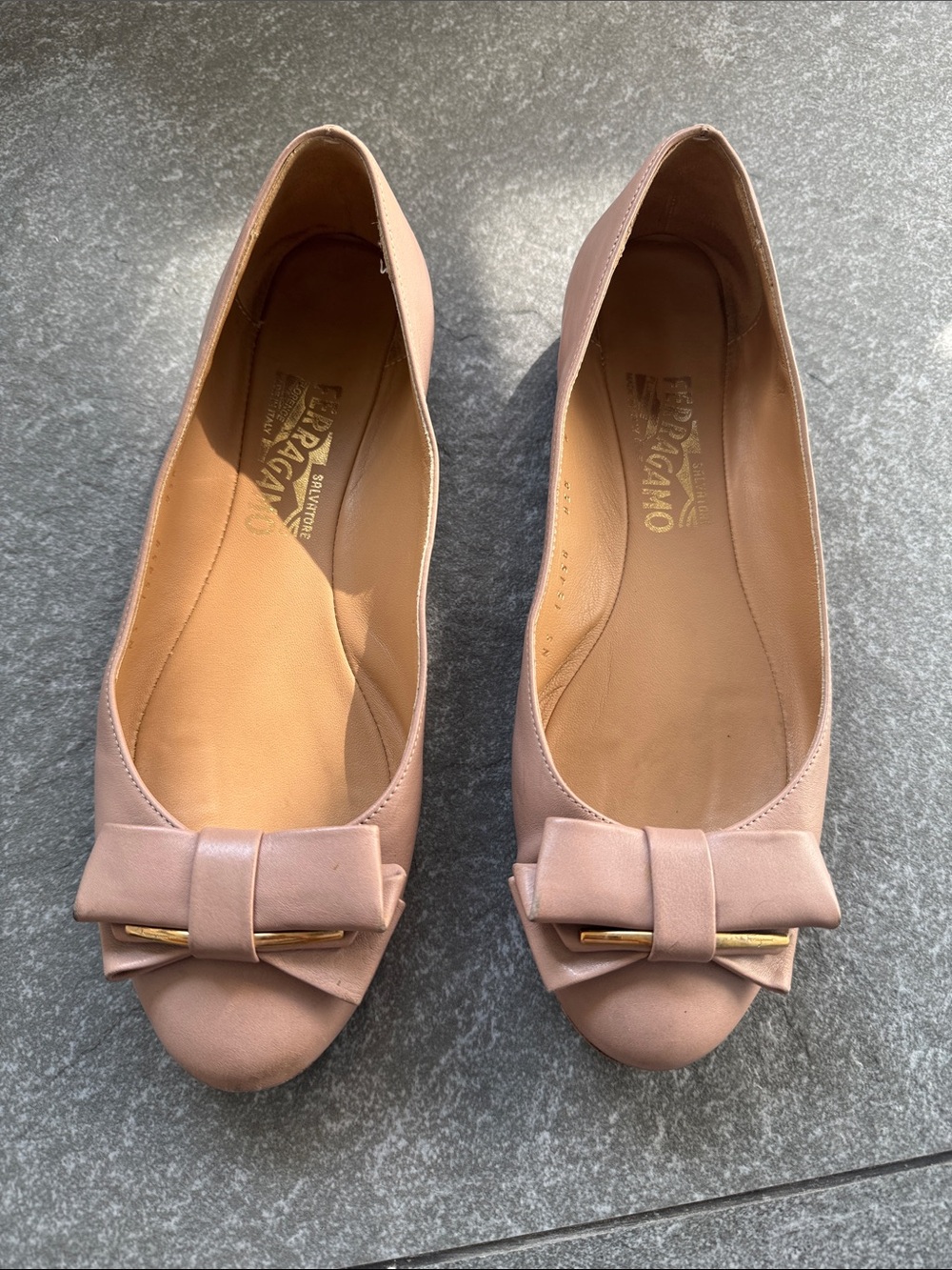 Slightly worn Salvatore Ferragamo beige flats